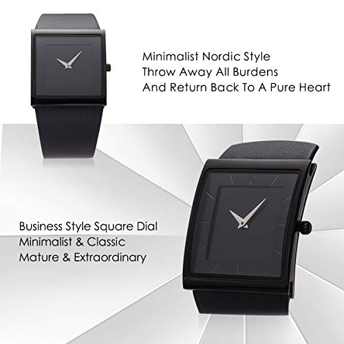 Light Gray SIBOSUN Wrist Watch Minimalist Men Square Black Dial Bussiness Style Leather Strap Quartz Analog +I Love You Gift Card You are The Best Thing
