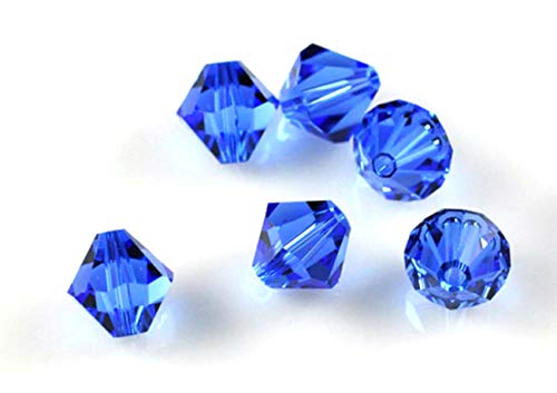 Royal Blue 50pcs Authentic Swarovski Crystals 5328 Xilion 4mm (0.16 inch) Small Bicone Crystal Beads for Jewelry Craft Making (Sapphire) SWA-b413