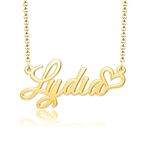 SexyMandala Personalized Name Necklace Gold Name Plate Necklace Love Heart Pendant Gift Card | Stainless Steel Jewelry | Lydia - Gold | Physical | Amazon, Jewelry, Men, SexyMandala | SexyMandala