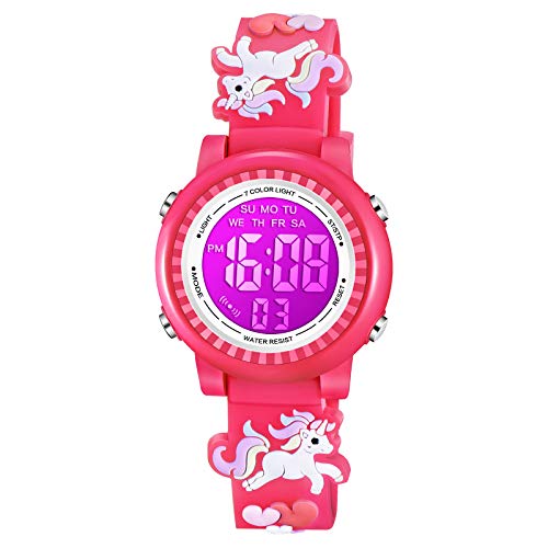 Venhoo Kids Watches for Girls 3D Cartoon Waterproof 7 Color LED Digital Child Wrist Watch Unicorn Gifts for Kid Toddler-Rose Red | Physical | Amazon, Venhoo, Watch, Wrist Watches | Venhoo