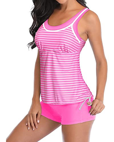 Yonique Pink&White Striped Tankini Swimwear XS