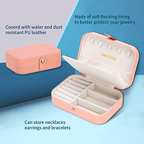 Light Gray Smileshe Jewelry Box for Women Girls, PU Leather Small Travel Organizer, Portable Jewellery Case Display Storage Boxes for Rings Bracelets Necklaces Earrings