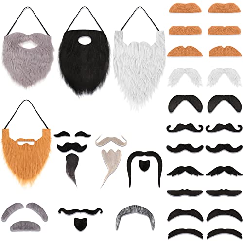 Syhood 32 Pieces Fake Mustaches Halloween Self Adhesive Novelty Fake Beard Moustache Stickers Christmas Masquerade Party Accessories (Funny) | Physical | Amazon, Facial Hair, Syhood, Toy | Syhood
