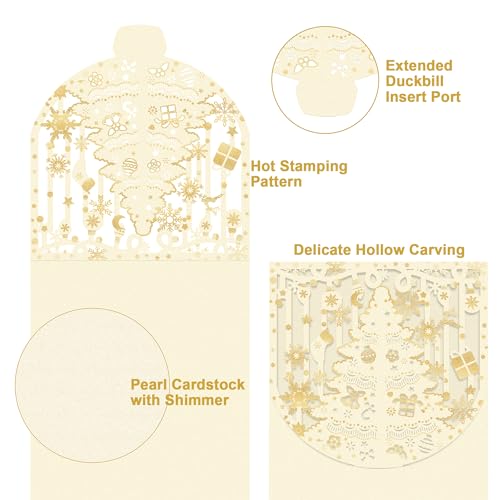 AVERZELLA 20 Pack Christmas Gold Money Envelopes for Cash Gifts,7 x 3.4 inch Cash Envelopes with Golden Embossed,Chinese Hongbao For Christmas Day/Birthday/New Year(Beige)