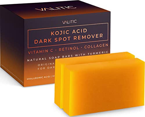 VALITIC Kojic Acid Dark Spot Remover Soap Bars with Vitamin C, Retinol, Collagen, Turmeric - Original Japanese Complex Infused with Hyaluronic Acid, Vitamin E, Shea Butter, Castile Olive Oil (2 Pack) | Physical | Amazon, Beauty, Soaps, VALITIC | VALITIC