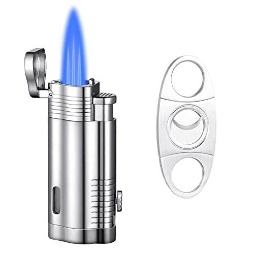 Cigar Torch Lighter, Triple Jet Flame Adjustable Windproof Butane Refillable Lighter with Fuel Visible Window Cigar Cutter Hole Punch, Pocket Lighters Gift Accessory- Butane Not Included(BFC060) | Physical | Amazon, Boonfire, Home, Lighters | Boonfire