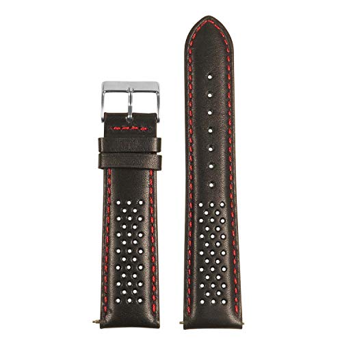 StrapsCo Perforated Leather Rally Quick Release Watch Band Strap - Black & Red - 20mm