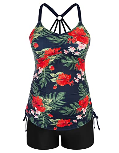 Strappy Tankini Swimsuit Set Navy & Red Amazon Apparel Maacie