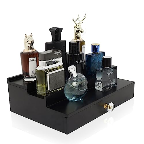 Wood Cologne Organizer with Drawer and Hidden Compartment