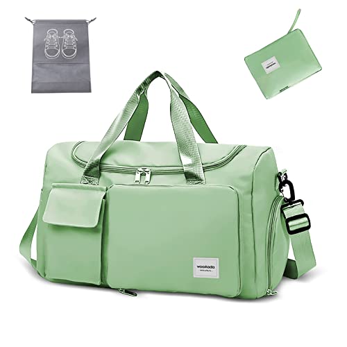 WOOMADA Foldable Travel Duffel Bag with Shoes Compartment, Overnight Bag with Wet Pocket & Trolley Sleeve, Gym Bags for Women Waterproof & Tear Resistant(green) | Physical | Amazon, Luggage, WOOMADA | WOOMADA