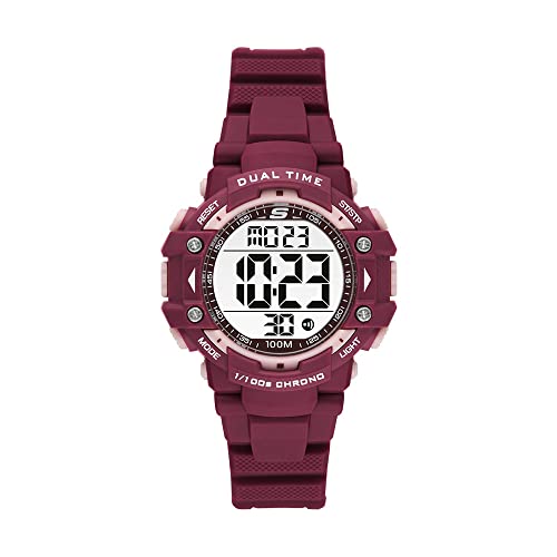 Skechers Women's Digital Chronograph Watch, Black/Burgundy Amazon Skechers Watch Wrist Watches