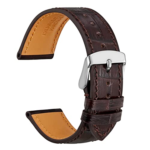 WOCCI 22mm Watch Band, Italian Leather, Embossed Alligator Grain, Silver Buckle (Dark Brown) | Physical | Amazon, Watch, Watch Bands, WOCCI | WOCCI