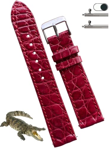 vinacreations 22mm Burgundy Flat Alligator Belly Leather Watch Band Men Quick Release Slim Crocodile Exotic Replacement Wristwatch Strap Premium Handmade DH-27-22MM | Physical | Amazon, vinacreations, Watch, Watch Bands | vinacreations