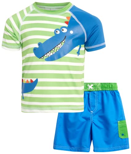 Wippette Baby Boys' Rash Guard Set - 2 Piece UPF 50+ Short Sleeve Swim Shirt and Bathing Suit (12M-4T), Size 2T, Green/Alligator | Physical | Amazon, Apparel, Rash Guard Sets, Wippette | Wippette