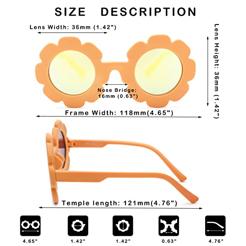 Sandy Brown Polarized Sunglasses for Toddlers | Oversized Round Flower Shades, UV 400 Protection | Ages 2-6 | Matte Orange/Gold Mirror
