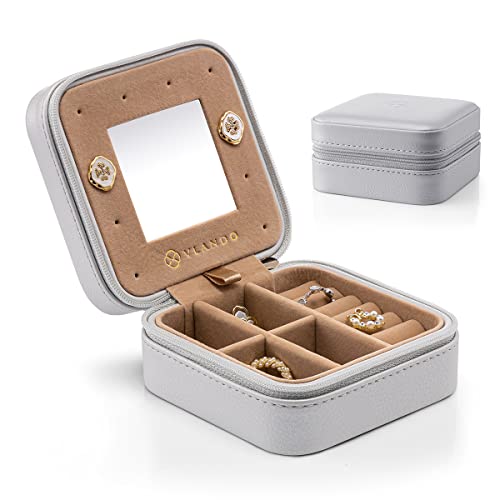 Vlando Small Travel Jewelry Box Organizer - Mirrored Jewelries Necklaces Rings Earrings Necklace Storage Case, Pale Grey | Physical | Amazon, Home, Jewelry Boxes, Vlando | Vlando