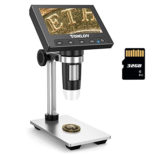 TOMLOV DM4 Coin Microscope 1000X with 4.3" Screen, 720P LCD Microscope with Metal Stand, 8 Adjustable LED Lights, PC View for Kids Adults, Windows Compatible, 32GB TF Card Included | Physical | Amazon, Camera, TOMLOV, USB Microscopes | TOMLOV