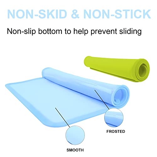 Pale Turquoise Silicone Kids Placemats, Non-Slip Placemats for Kids Baby Toddlers Table Mats, Children’s Dining Food Mats, 2Pack, Baby Blue/Green
