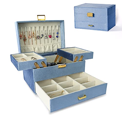 Dajasan Velvet Jewelry Boxes for Women Girls, Jewelry Organizer Box, Jewelry Storage Organizer for Rings Necklaces Bracelets Watch Earring (Blue) | Physical | Amazon, Dajasan, Home, Jewelry Boxes | Dajasan