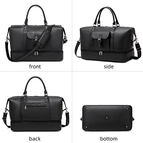 Dark Slate Gray SHENHU Weekender Bags for Women Canvas Large Travel Duffel Bag Overnight Weekender Bag Carry on Shoulder Bag with Leather Shoes Compartment for Men