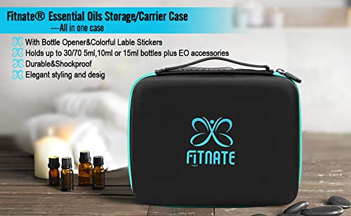 Essential Oils Storage, FITNATE Essential Oils Carrying Case for 30 Bottles, Hold Up to 5ml,10ml, 15 ml Essential Oils with Bottle Opener, Bottle Cap Labels, Gift Card (Sky Blue)