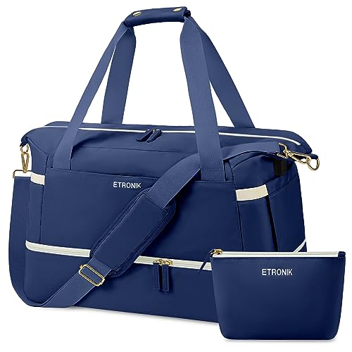 Weekender Bag for Women with Shoe Compartment & USB Charging Port, Gym Bag with Wet Compartment, Overnight Duffel Hospital Bag for Travel Sports Shopping School (Dark Blue) | Physical | Amazon, ETRONIK, Luggage, Travel Duffels | ETRONIK