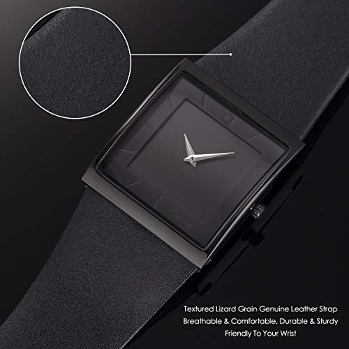 Dark Slate Gray SIBOSUN Wrist Watch Minimalist Men Square Black Dial Bussiness Style Leather Strap Quartz Analog +I Love You Gift Card You are The Best Thing