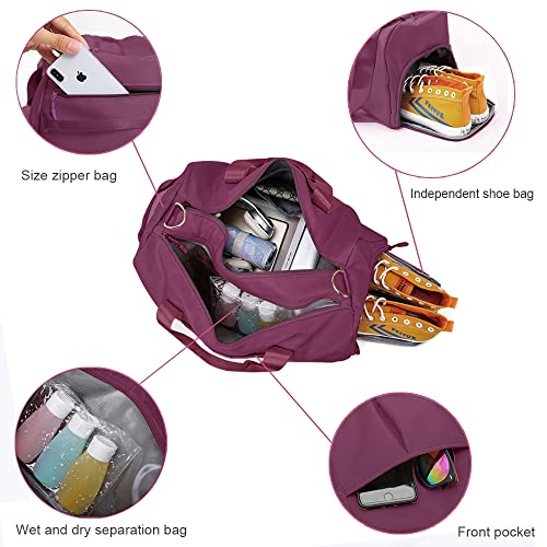 Dim Gray Small Gym Bag for Women and Men, Workout Bag for Sports and Weekend Getaway, Waterproof Dufflebag with Shoe and Wet Clothes Compartments (Purple)