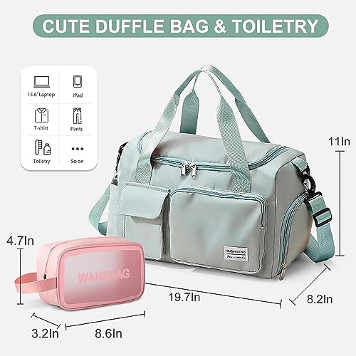 Lavender Grey Gym Bag for Women, Waterproof Travel Duffle Bag Carry On Weekender Bag with Shoe Compartment & Wet Pocket, Gym Tote Bag for Travel, Workout, Sport
