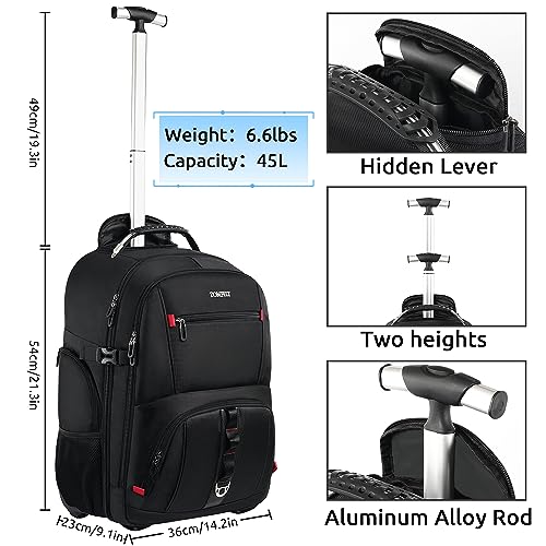 Light Gray ZOMFELT Rolling Backpack, Travel Backpack with Wheels, Carry on Luggage with 3 Travel Luggage Organizers, 17.3 Inch Rolling Laptop Backpack for Travel Work, Luggage Business Bag for Men Women