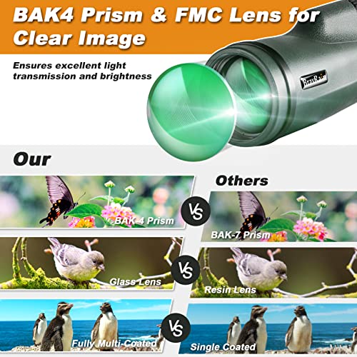 15x50 Monocular Telescope for Smartphone - High Powered Adult Monoculars with Clear Low Light Vision, Phone Adapter & Tripod - Ideal for Hiking, Hunting, Camping, Bird Watching, Travel - Green Amazon BravRain Camera Monoculars
