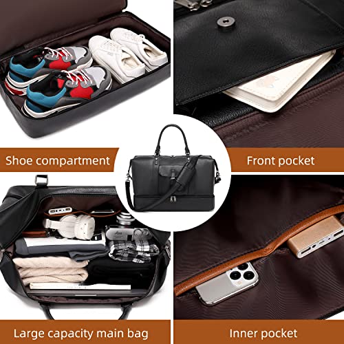 Rosy Brown SHENHU Weekender Bags for Women Canvas Large Travel Duffel Bag Overnight Weekender Bag Carry on Shoulder Bag with Leather Shoes Compartment for Men