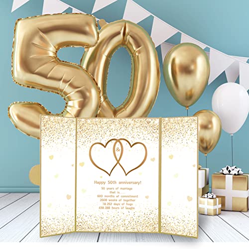 Trgowaul Gold 50th Wedding Anniversary Guest Book Alternative, 50th Anniversary Decorations, 50 Years of Marriage Signature Certificate Board, Happy 50 Anniversary Party Supplies Gift Card Men Women