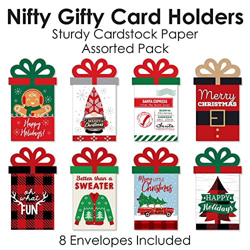 Big Dot of Happiness Assorted Red and Green Holiday - Christmas Money and Gift Card Sleeves - Nifty Gifty Card Holders - Set of 8