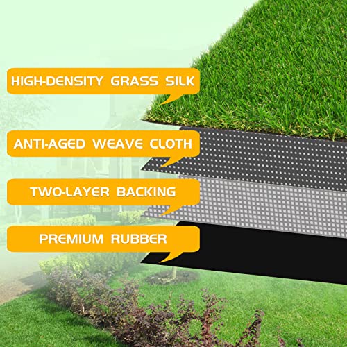 Yellow Green ZGR Artificial Grass Turf Lawn 11' x 42' Outdoor Rug, 0.8" Premium Realistic Turf for Garden, Yard, Home Landscape, Playground, Dogs Synthetic Grass Mat Fake Grass Rug, Rubber Backed with Drain Holes