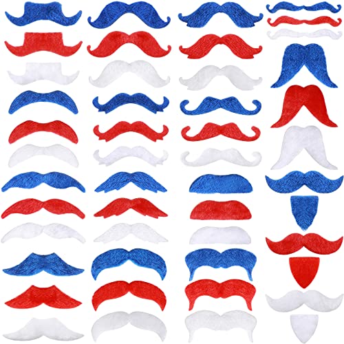 WILLBOND 48 Pieces Fake Mustaches, Self Adhesive Novelty Moustaches Fiesta Masquerade Party Supplies Halloween Costume (16 Independence Day Style) Multicoloured | Physical | Amazon, Apparel, Facial Hair, WILLBOND | WILLBOND