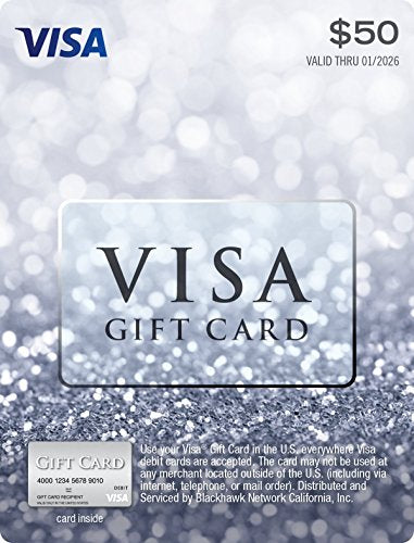 Visa $50 Gift Card (plus $4.95 Purchase Fee) | Physical | Amazon, Consumables Physical Gift Cards, Gift Cards, Visa | Visa