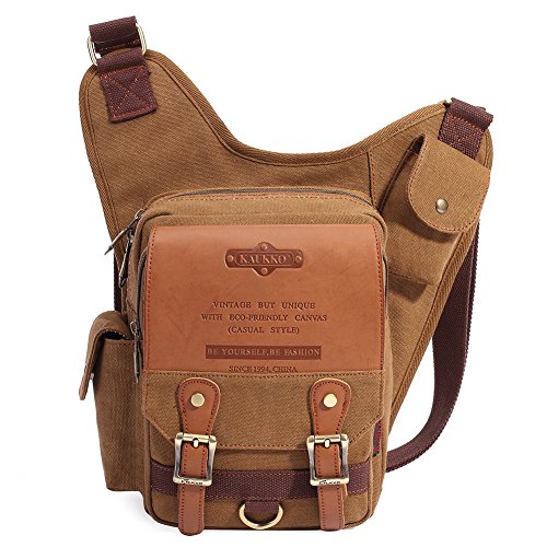 Mens Vintage Canvas Shoulder Bag Military Messenger Sling Bags Chest Leather Bag(SG255-Canvas Khaki) | Physical | Amazon, KAUKKO, Luggage, Messenger Bags | KAUKKO