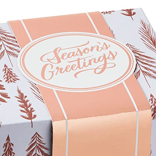 Hallmark 4" Small Metallic Gift Box Set with Wrap Bands (3 Boxes: Rose Gold "Season's Greetings", Silver "Happy Holidays", Gold Snowflake) for Christmas, Hanukkah, Winter Solstice, Weddings (0005XBC1126)