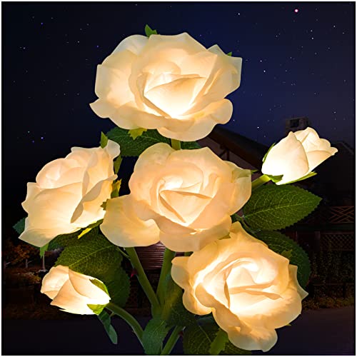 Vanful Solar Rose Flowers Lights Waterproof with 6 Roses, Outdoor Garden Lights Stake with Rose Flower, LED Roses Flowers Light with Enlarged Solar Panel for Patio Yard Pathway Decorations(Champagne) | Physical | Amazon, Lawn & Patio, Path Lights, Vanful | Vanful