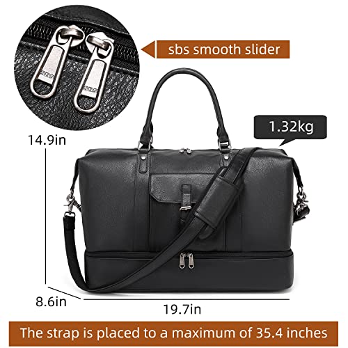 Dark Slate Gray SHENHU Weekender Bags for Women Canvas Large Travel Duffel Bag Overnight Weekender Bag Carry on Shoulder Bag with Leather Shoes Compartment for Men