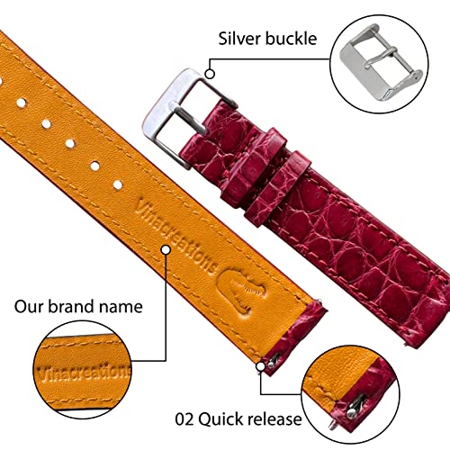 Vinacreations 22mm Burgundy Alligator Leather Watch Band
