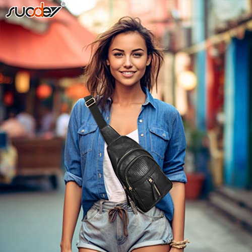 SUOSDEY 2023 Women's Leather Sling Bag Black Amazon Luggage SUOSDEY Women