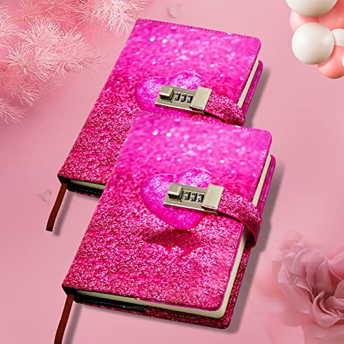 Adorezyp Journal with Lock Galaxy for Boys and Girls, Waterproof PU Leather Diary with Lock, A5 Refillable Notebook with Combination Lock 192 Pages, Secret Password Journal for Teen/Women Gift (Babies pink)