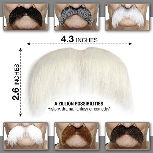 Light Gray Mustaches Self Adhesive Walrus Fake Mustache, Novelty, Realistic False Facial Hair for Adults, Costume Accessory for Adults, White Color