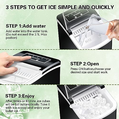 Light Gray Portable Countertop Ice Maker Machine - Zvoutte Self-Cleaning Countertop Ice Makers with Ice Scoop and Basket, 9 Cubes in 8-10 mins, 26 lbs/24 Hours, for Home/Kitchen/Bar/Office/Camping (Black)