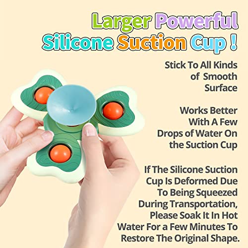 Antique White Silicone Suction Cup Spinner Toys - 3PCS Set | Toddler Toys Age 1-2 | Baby Bath Toys for 1-3 Years | Perfect 1st Birthday Gift for Boys and Girls