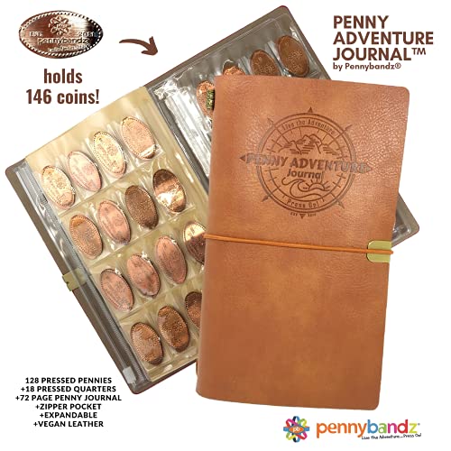 The Penny Journal by Pennybandz Holds 146 Coins The Ultimate Souvenir Penny Collecting Book for Your Coin Collection Holds 128 Pressed Pennies and 18 Pressed Quarters or Nickels