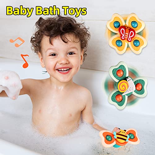 Light Gray Silicone Suction Cup Spinner Toys - 3PCS Set | Toddler Toys Age 1-2 | Baby Bath Toys for 1-3 Years | Perfect 1st Birthday Gift for Boys and Girls