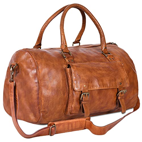 Tan Leather Duffle Bag - Unisex Travel & Gym Amazon Luggage Oak Leathers Travel Duffels